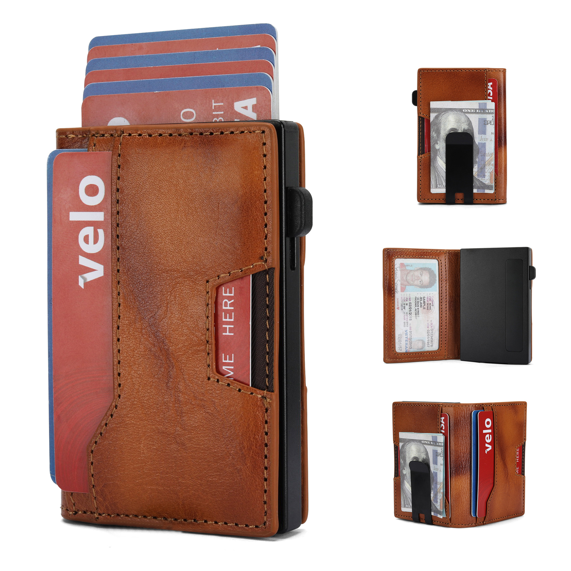 Personalizada transfronteriza pasta de árbol caja de metal multi-tarjeta RFID anti-robo billetera de cuero multifunción billetera de negocios