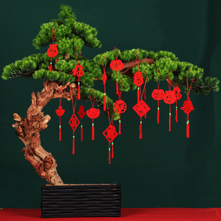 New Year and Spring Festival Flocked Bonsai Small Lantern Hangings Holiday Scene Layout Interior Decoration Potted Plant Pendants to Attract Wealth