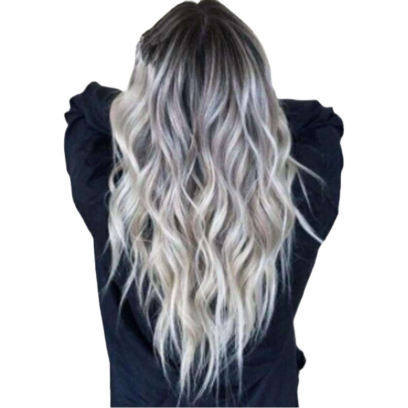 Wig COS gray gradient women's wig wholesale cross-border animation European and American wig bleaching and dyeing long curly hair