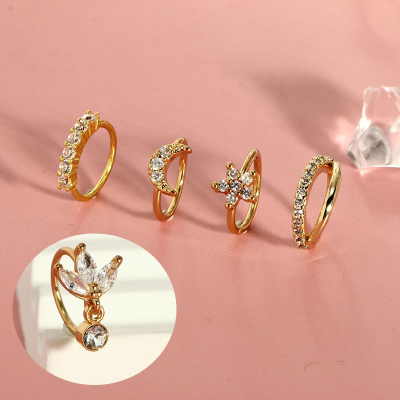 Stainless Steel Heart Nose Ring - CZ Geometric Open Nose Clip Piercing Jewelry Set of 8 detail image 9