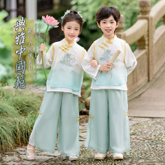 儿童古装汉服风2025秋新款男女童款龙腾盛世长袖唐装中秋节演出服