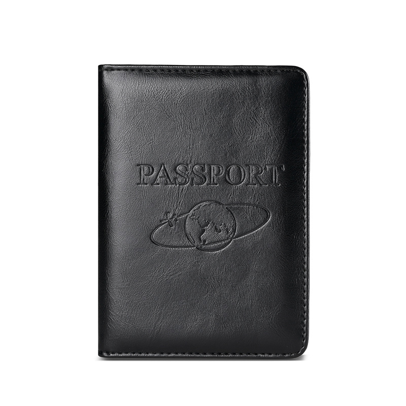 Paquete de pasaporte RFID simple, clip de pasaporte de viaje de cuero de caballo loco, funda protectora de pasaporte multifuncional, funda de cuero para embarque