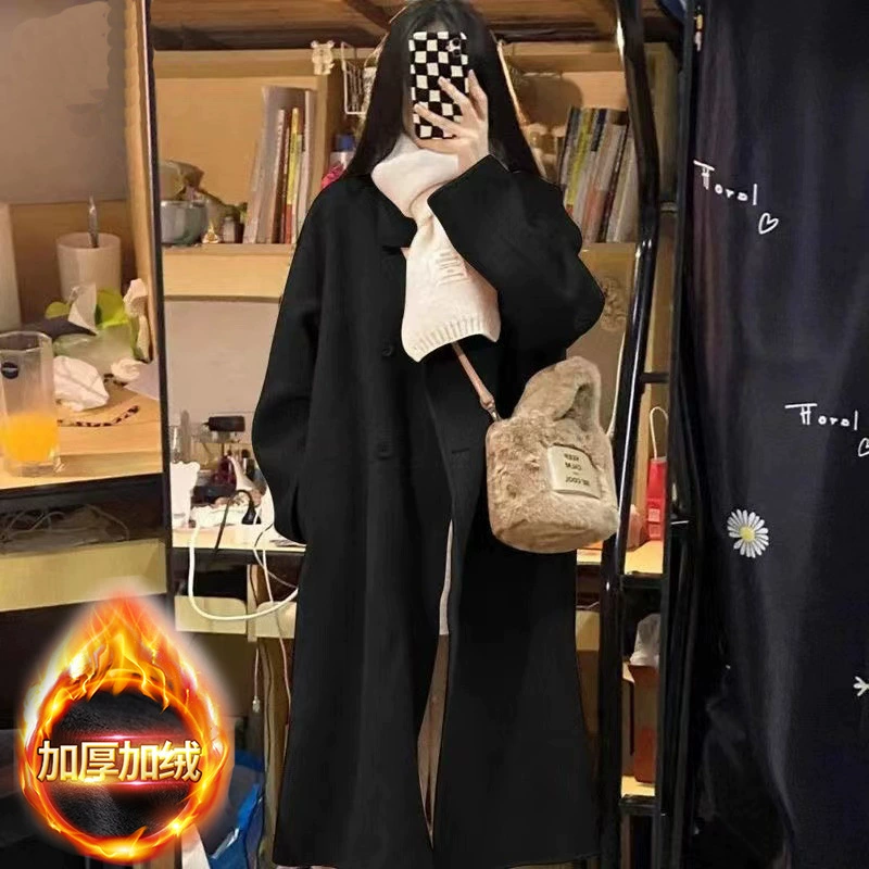 Woolen coat, long warm jacket, 2023, Korean style, for teenagers, mid-length