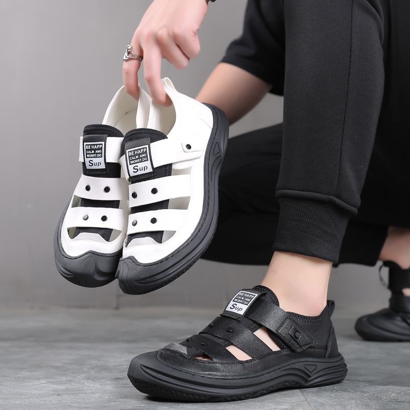 Comercio exterior verano hombres casuales Baotou sandalias fábrica de PU al por mayor zapatos de playa perforados transpirables zapatos con agujeros hombres