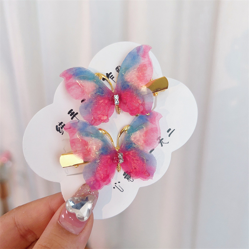 Fairy Style Gradient Color Butterfly Plastic Resin Rhinestone Hair Clip display picture 3