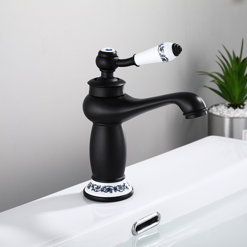 All-copper European-style antique washbasin faucet, retro bathroom cold and hot water mixing valve, single hole for household bathroom washbasin undefined