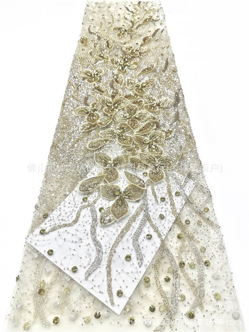 Flores tridimensionales 3D clavos de tela de malla de diamante sequinado colocación flor de cola de pez vestido vestido de brindis vestido de boda tela