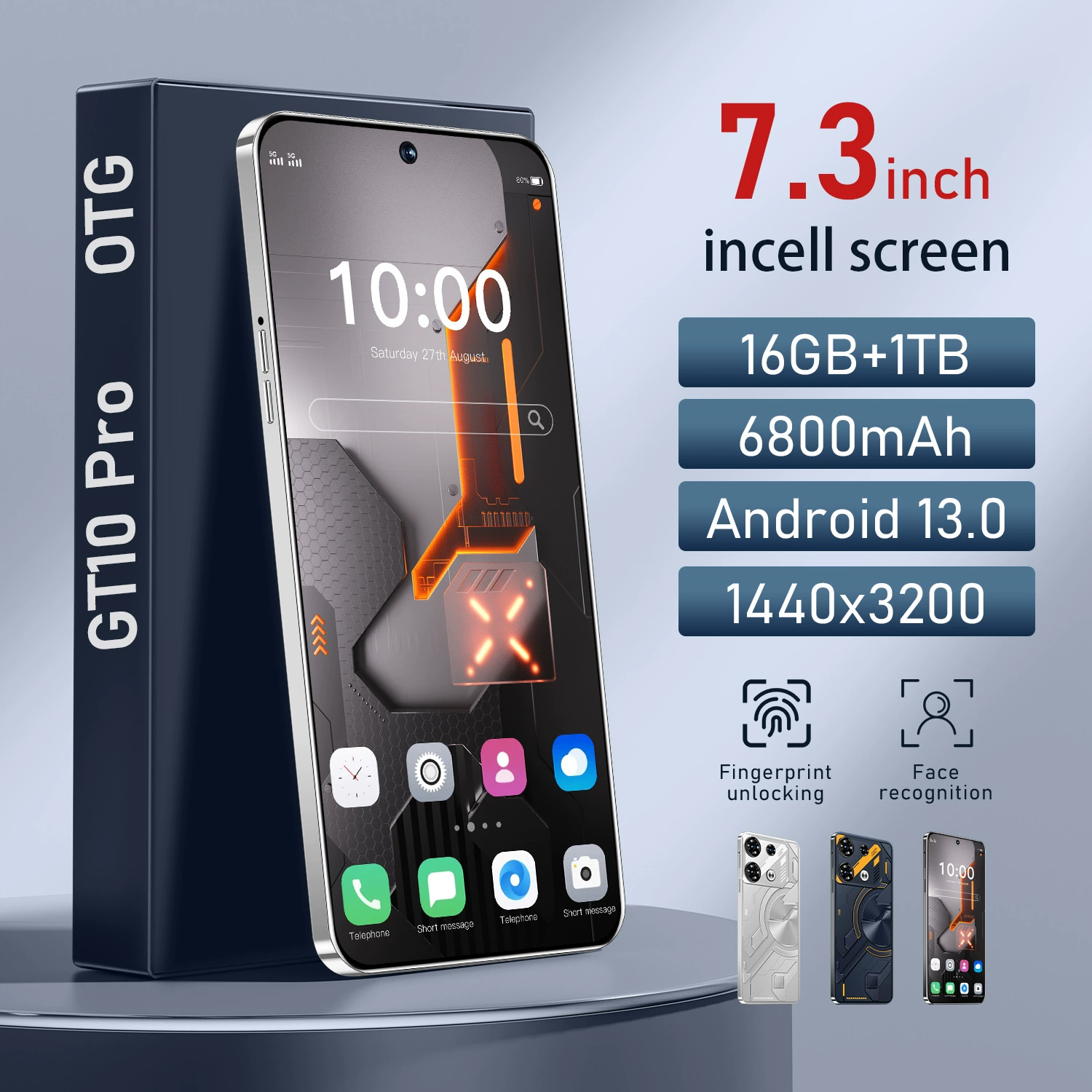 Смартфон GT10PRO 7,3-дюйма Android, OTG, быстрая зарядка — 4G, варианты 2+16 ГБ или 3+64 ГБ