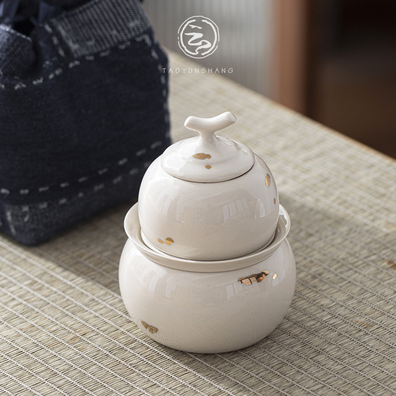Hubei Quick Cup Ceramic Gourd Travel Tea Set Cover Bowl with Filter for One Person Drinking Tea Portable Tea Set