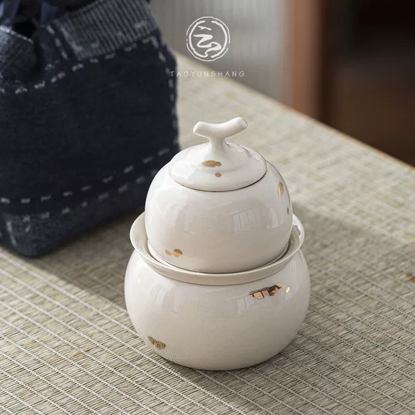 Hubei Quick Cup Ceramic Gourd Travel Tea Set Cover Bowl with Filter for One Person Drinking Tea Portable Tea Set