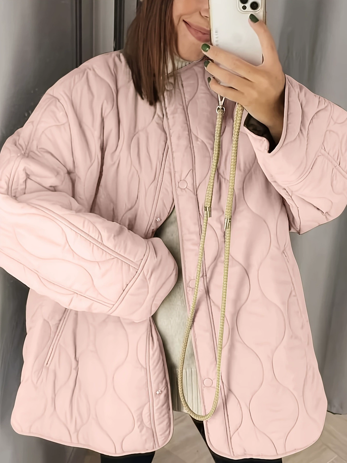 Women's Lightweight Quilted Jacket Oversized Pink Puffer跨境