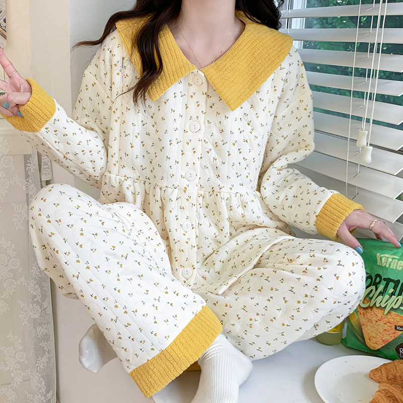 Expectant mother autumn and winter thickened warm air cotton maternity pajamas Maternity Nursing confinement clothes interlayer