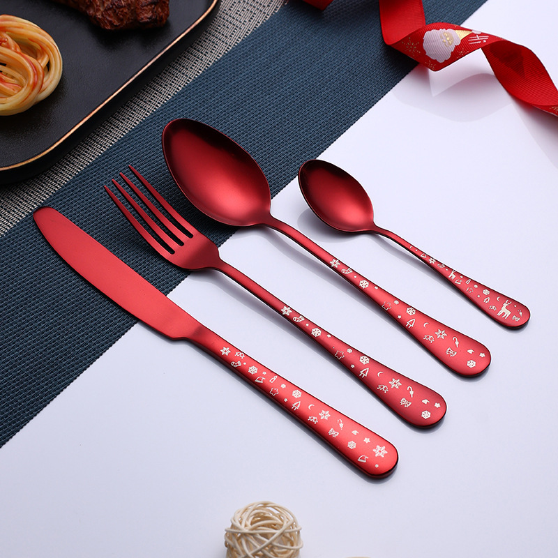 Christmas Series Western Tableware Creative 1010 Stainless Steel Knife, Fork and Spoon 4-piece Cross-border Christmas Gifts