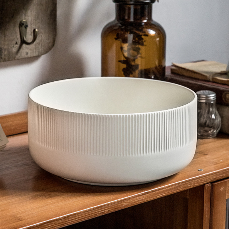 Retro gran tazón de sopa profunda relieve de 8,5 pulgadas simple tazón de sopa de cerámica grande tazón de sopa exportación transfronteriza