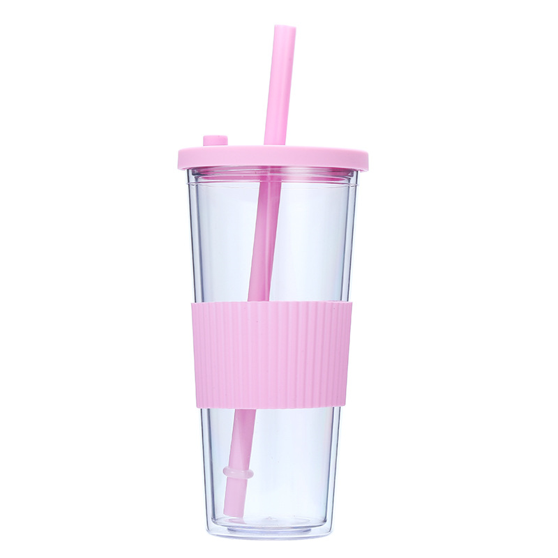 Vaso de Plástico con Pajita, Plástico AS, Doble Capa, Ecológico