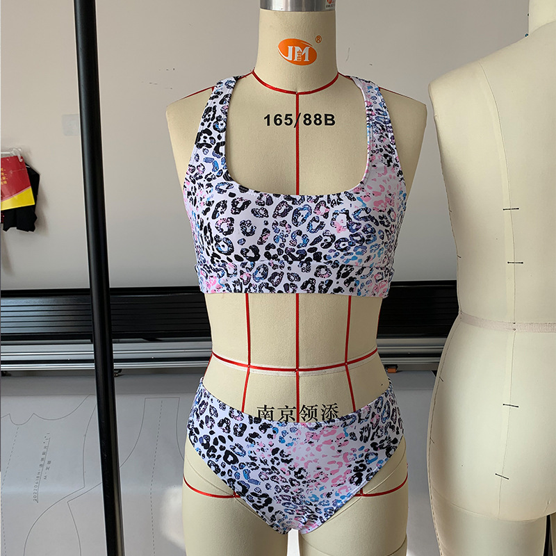 2022 New European and American Back Cross MultiColor Leopard Print Split Swimsuit AliExpress Bikinipicture5