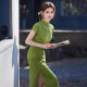 Spring and Summer 2025 New Jacquard Long Cheongsam New Chinese Style National Style Green Shoulder Sleeve Cheongsam High-end Slimming Cheongsam