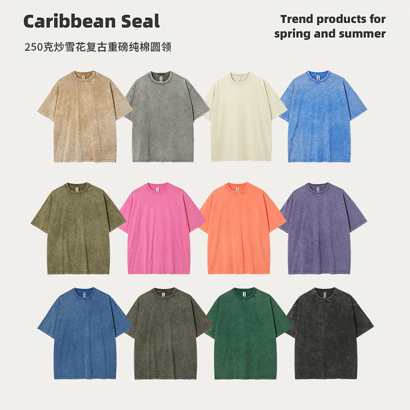 Lavado y viejo copo de nieve frito cuello redondo manga corta código europeo camisa publicitaria camisa cultural servicio de grupo servicio de clase camiseta de algodón personalizado