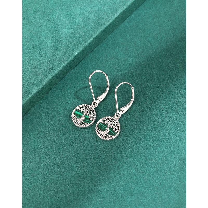 925 aretes redondos de plata esterlina árbol de la vida mujeres nicho europeo y americano diseño de alta calidad temperamento malaquita pendientes de aretes