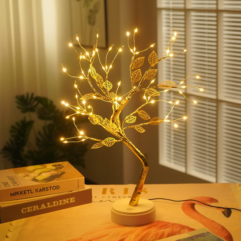 LED luz del árbol de la perla de cobre Alambre de luz de Navidad vacaciones decorativo de color cielo estrellado Interruptor táctil USB de doble uso luz de la noche