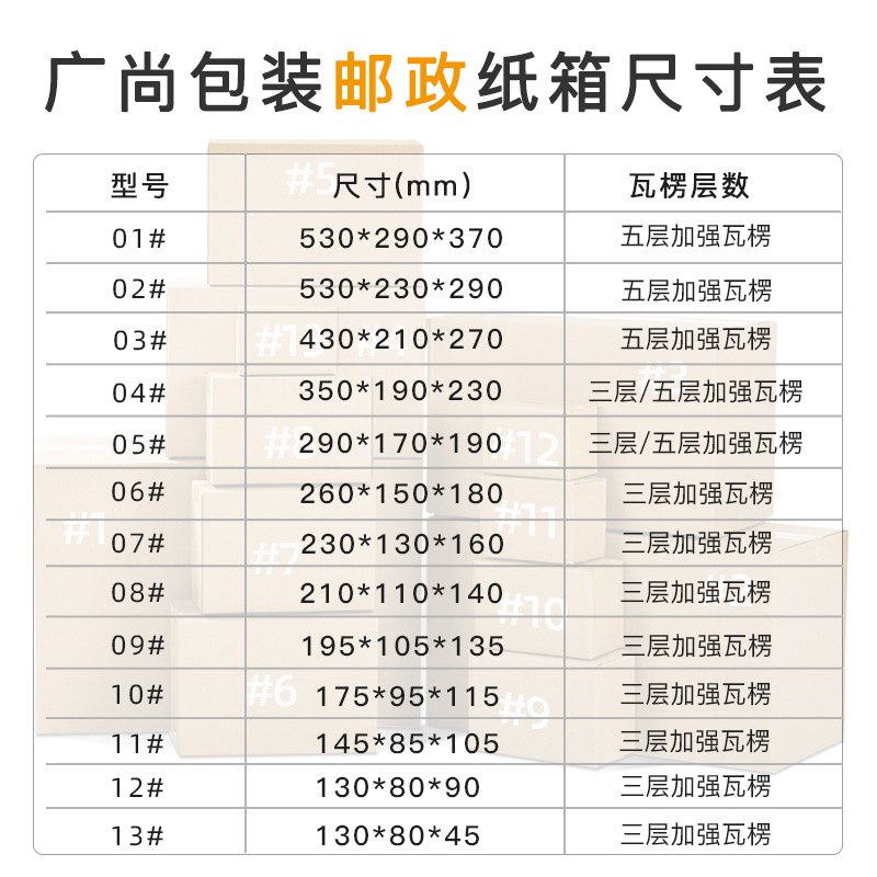 现货1-13号邮政纸箱打包快递箱牛皮纸包装箱子纸壳子折叠跨境专供