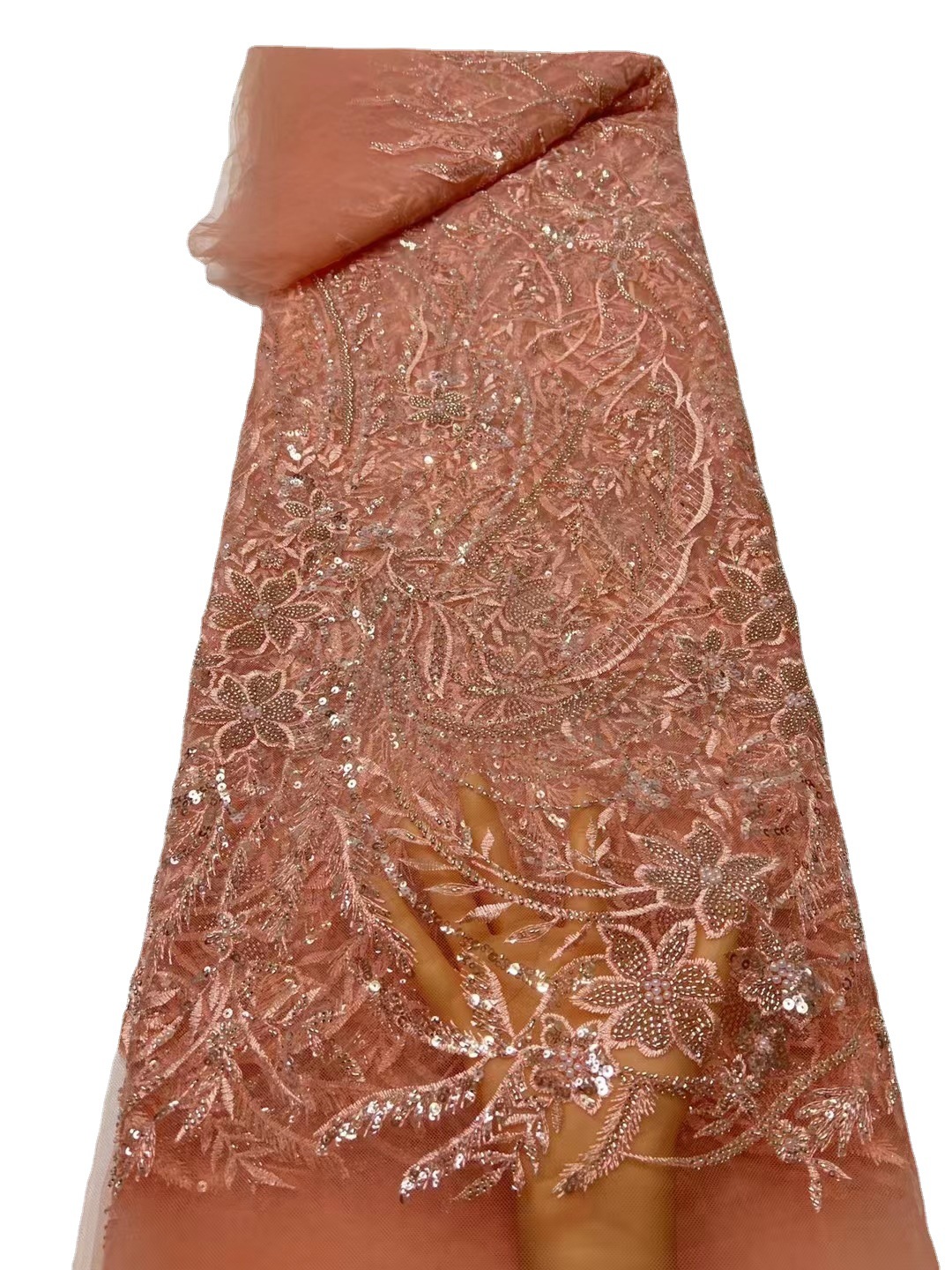 Boda cheongsam ropa de tela flor malla bordado del grano tubo lentejuelas tela con cuentas JX2769