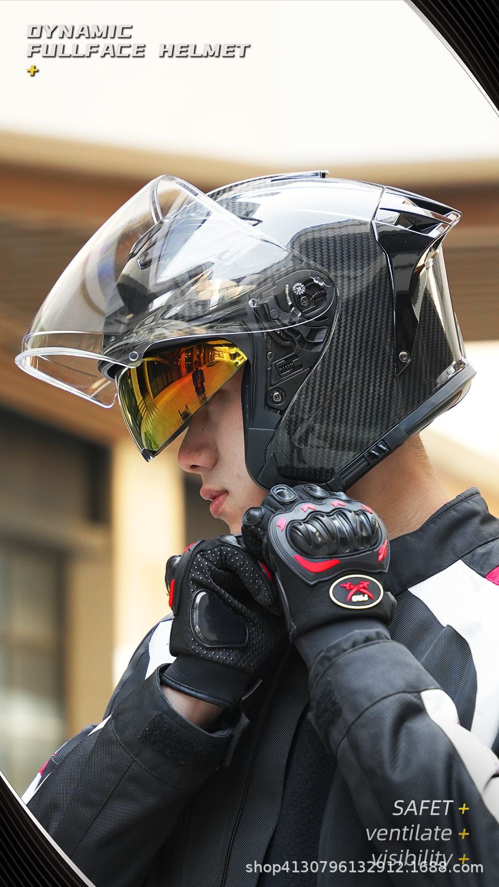 AR Motorcycle Helmet Ultra Light Carbon Fiber 3/4 Helmet Electric Vehicle Half Helmet Motorcycle 3/4 Helmet Lightweight Summer