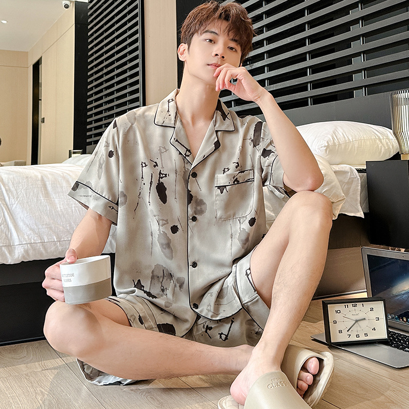 夏季新款薄款冰丝睡衣男短袖短裤韩版高级感大码可外穿家居服套装