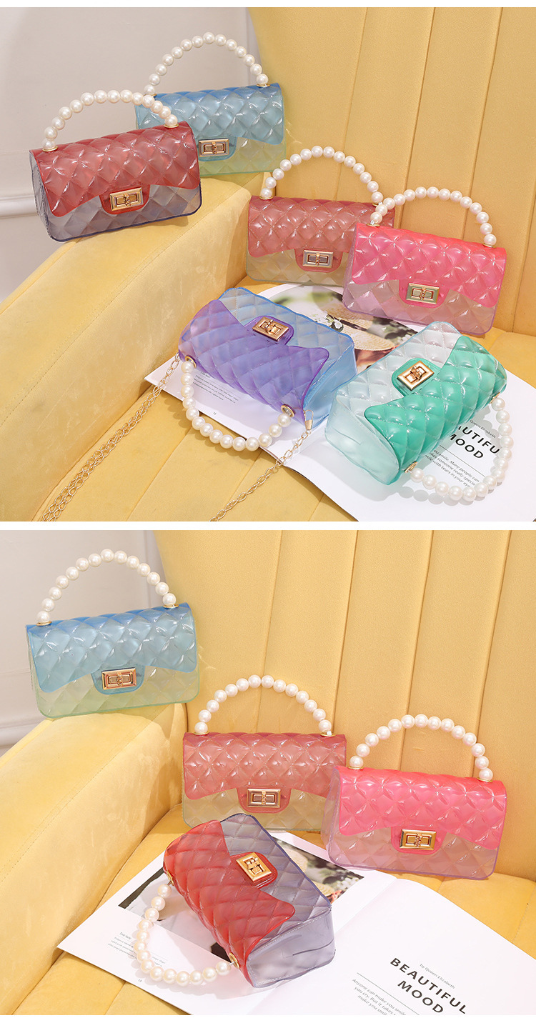 Women's Medium PVC Color Block Cute Square Lock Clasp Jelly Bag display picture 9
