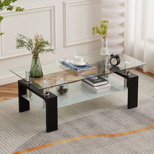 Coffee table出口钢化玻璃茶几客厅家用长方形茶桌办公室双层茶几