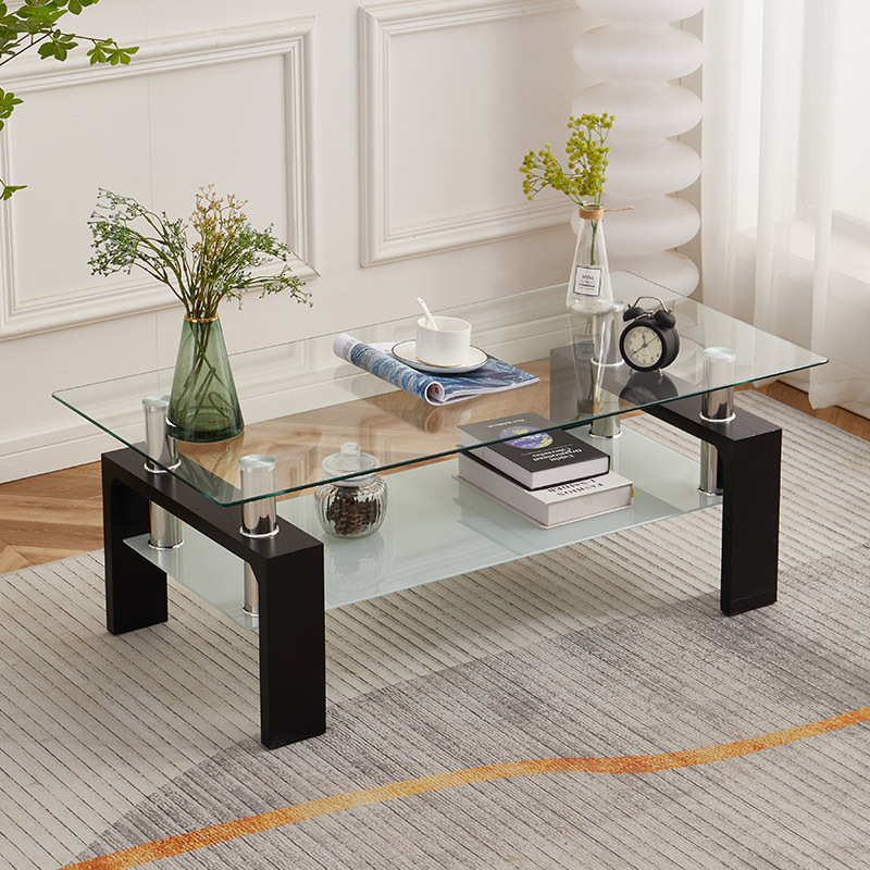 Coffee table出口钢化玻璃茶几客厅家用长方形茶桌办公室双层茶几