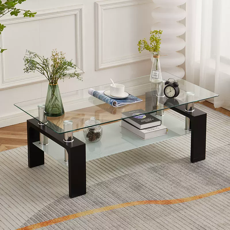 Coffee table出口钢化玻璃茶几客厅家用长方形茶桌办公室双层茶几