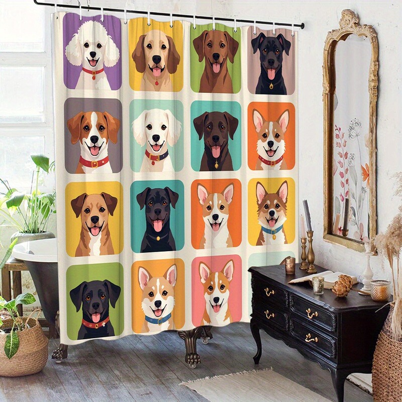 Dog Portrait Shower Curtain - Colorful Chow Chow in 4X4 Grid Pattern (Boxer, Dog, Kanglaitu One-Piece Design)