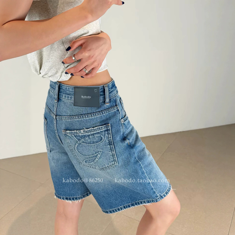 Kabodo86250 Women's Denim Shorts Kabu 2026 Summer Thin Wide-Leg Pants with Frayed Edges High-Waisted A-Line Shorts Kabodo86250 Women's Denim Shorts Kabu 2026 Summer Thin Wide-Leg Pants with Frayed Edges High-Waisted A-Line Shorts