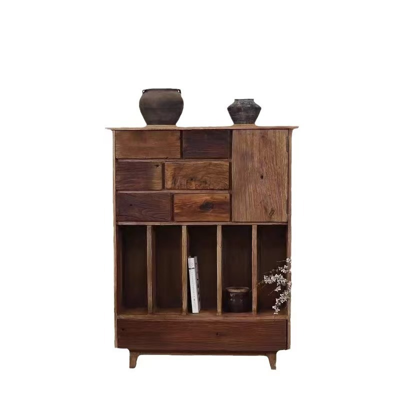 Old Elm Wood Side Cabinet, Tea Room Tableware Display Cabinet, Old Elm Wood Multi-Treasure Cabinet, Display Shelf, Entryway Tea Set Cabinet