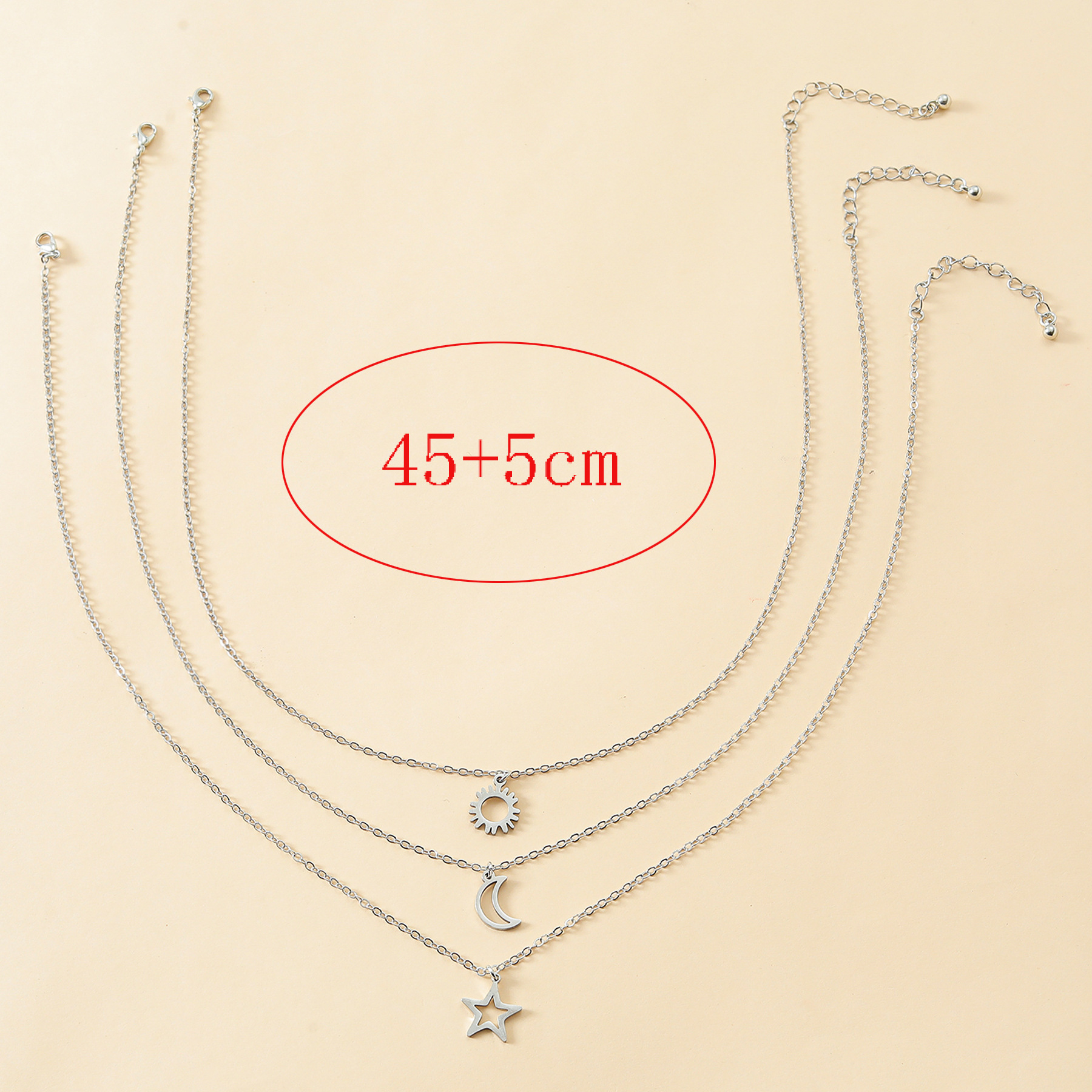 Fashion Stainless Steel Sun Moon Star Shaped Card Clavicle Necklace 3-piece Set display picture 3