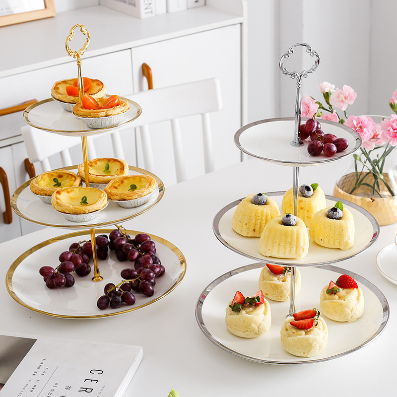 European Creative Ceramic Three-Layer Cake Snack Stand Home Living Room Fruit Candy Dried Fruit Plate Wedding Birthday Dessert Table