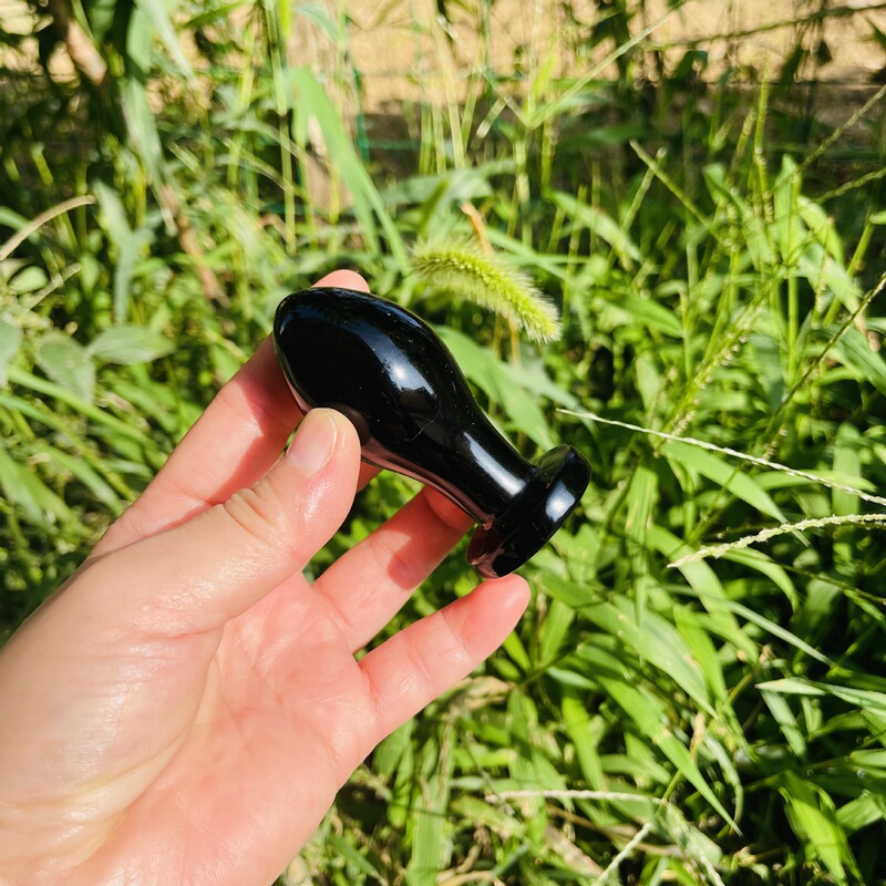 天然水晶黑曜石雕刻打磨原石 水晶按摩棒摆件 图 5