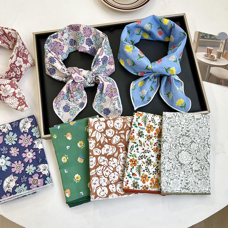Verano y otoño japonés, flores de algodón, bufandas cuadradas, bufandas retrógradas para mujeres, bufandas de seda delgadas y frescas
