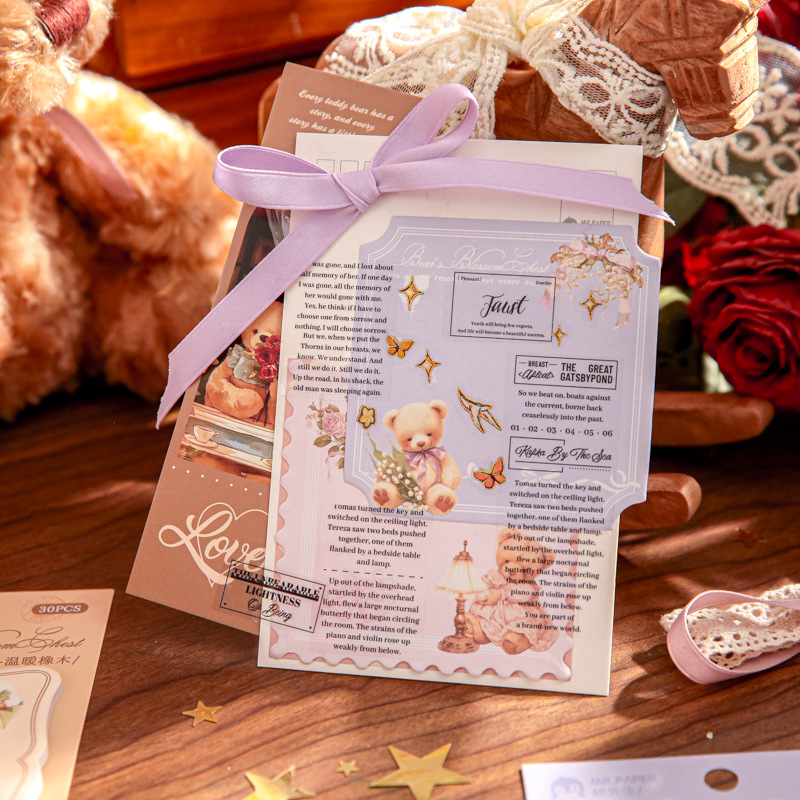 Mr. Paper Tarjeta trasera N pegatinas Serie de cajas de flores de oso Ilustración de alto valor Notas de estudiante Papel de mensajes Post-it