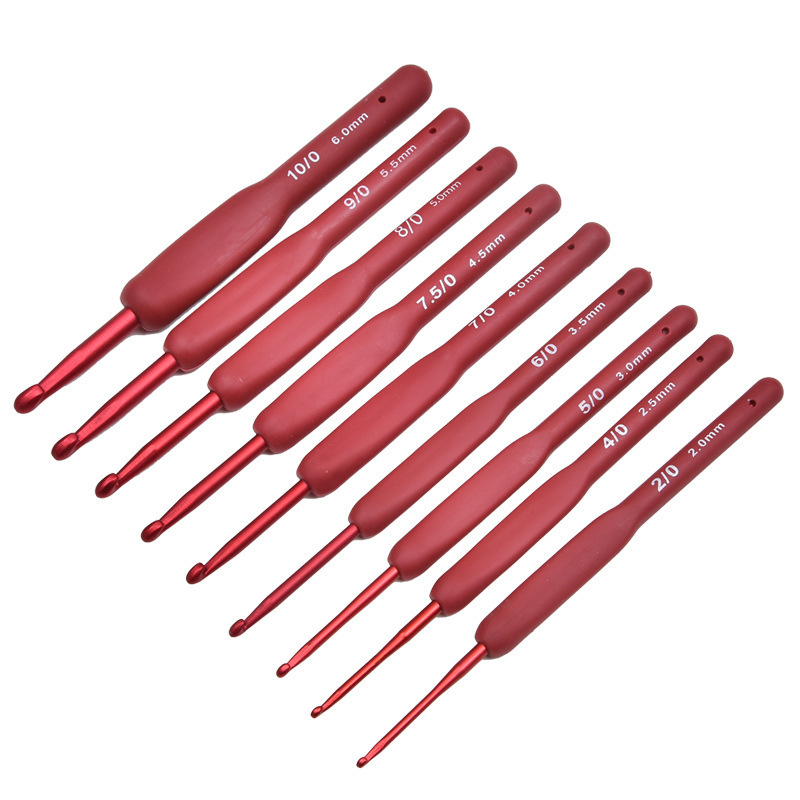 Red soft handle crochet hook tool set handmade diy knitting sweater wool scarf silicone high-end crochet