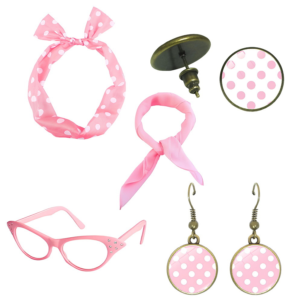 Decoración de baile retro de los años 1950 RPG punto de onda accesorios gafas aretes de pelo set collar