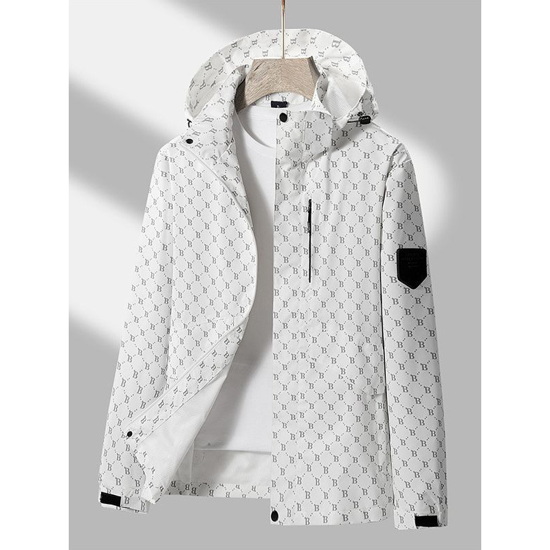 Chaqueta con capuz para hombres de otoño nuevo estilo juvenil coreano impresión completa chaqueta casual suelta impermeable