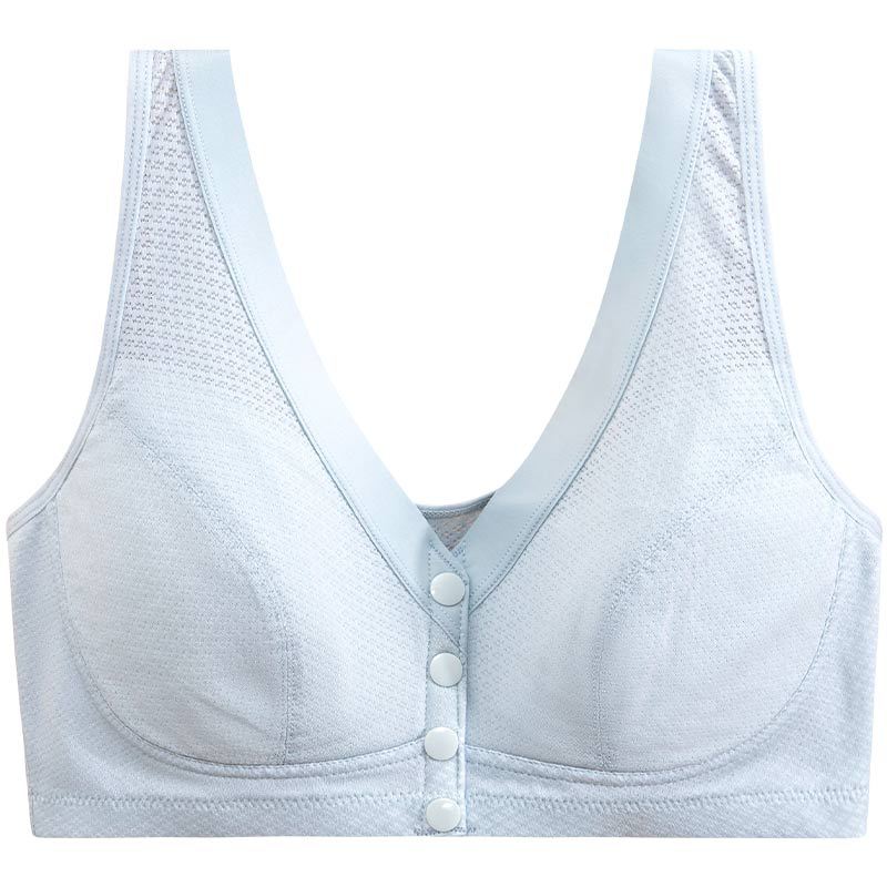 Ropa interior de mamá verano estilo delgado hebilla delantera sujetador sin anillo de acero forro de algodón puro estilo chaleco sin costuras sujetador de mediana edad y anciano de gran tamaño