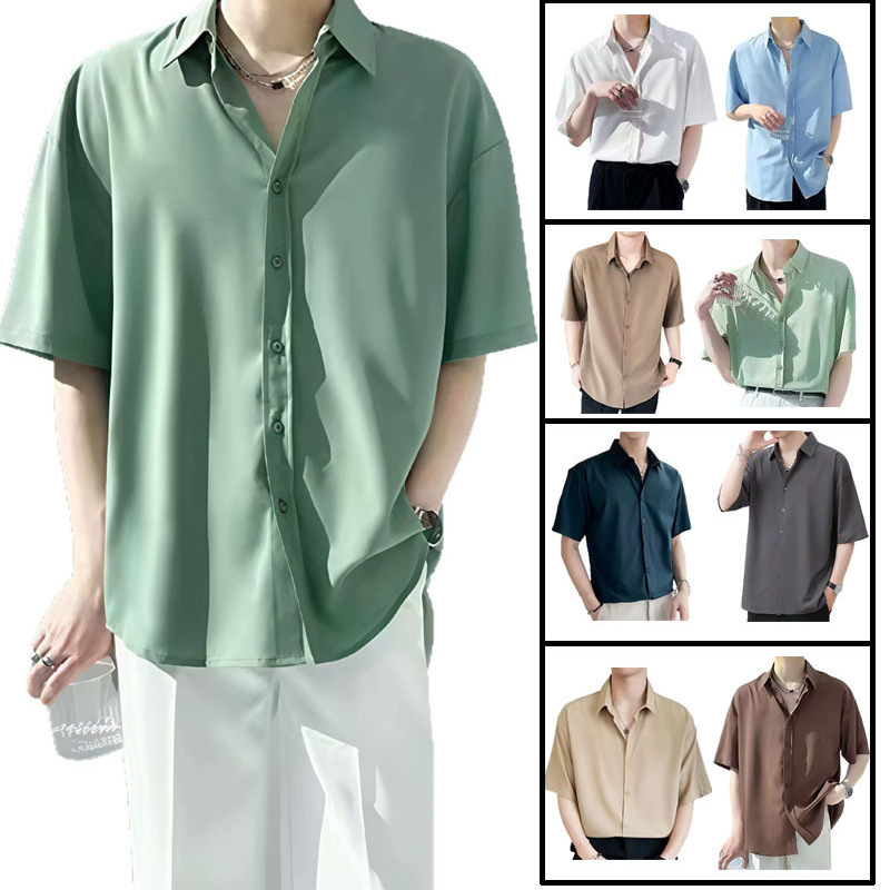 Southeast Asia Cross-Border Hot-Selling Summer Ice Silk Thin Short-Sleeve Shirt Men's Long-Sleeve Loose Casual Shirt Trendy Southeast Asia Cross-Border Hot-Selling Summer Ice Silk Thin Short-Sleeve Shirt Men's Long-Sleeve Loose Casual Shirt Trendy