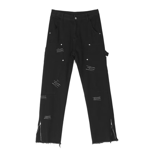 Men's Vibe American Heavyweight Black Straight Leg Pants Spring Streetwear Brand Slim High Street Versatile Casual Pants