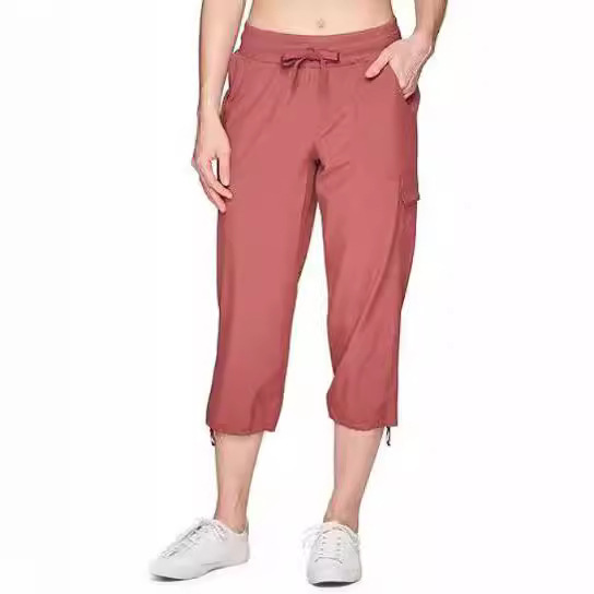 2024 New Women's Casual Capri Pants Fashion Comfortable Lightweight Woven Drawstring Cordwork Capri Pants with Pocket