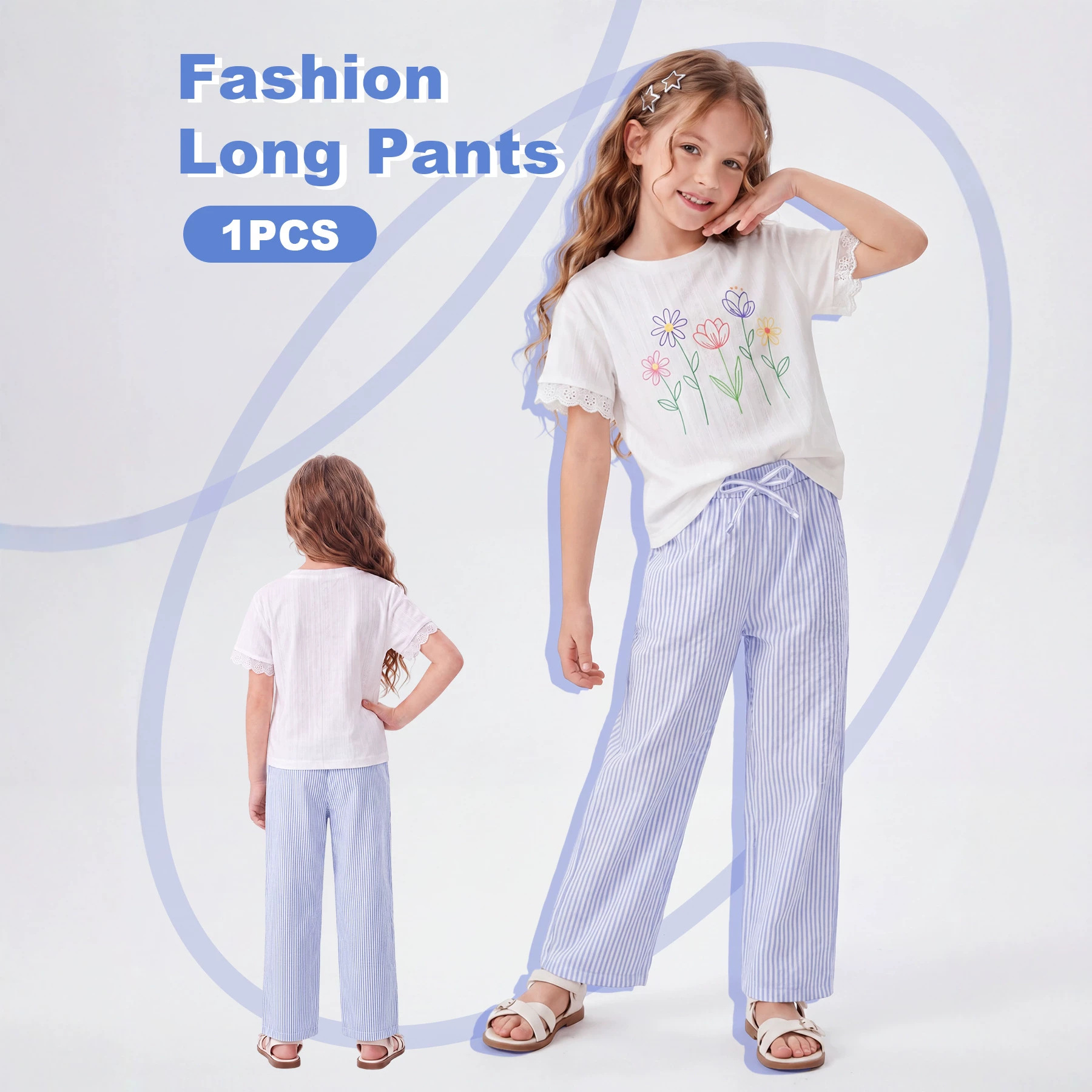 New cross-border European and American style casual women's striped bow wide-leg trousers, elegant striped casual loose fit