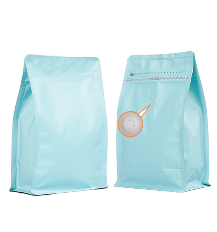 Bolsas de embalaje para alimentos transfronterizos con válvula y cremallera, bolsas verticales para bolsas autosellables de un peso y medio, bolsas de embalaje para granos de café con sellado de ocho lados.