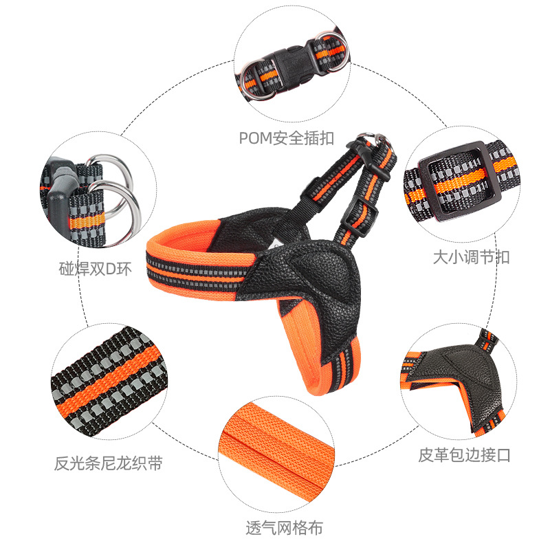 Nueva correa para el pecho para perros transfronteriza, seda reflectante simple, correa para perros domésticos medianos y grandes, al por mayor